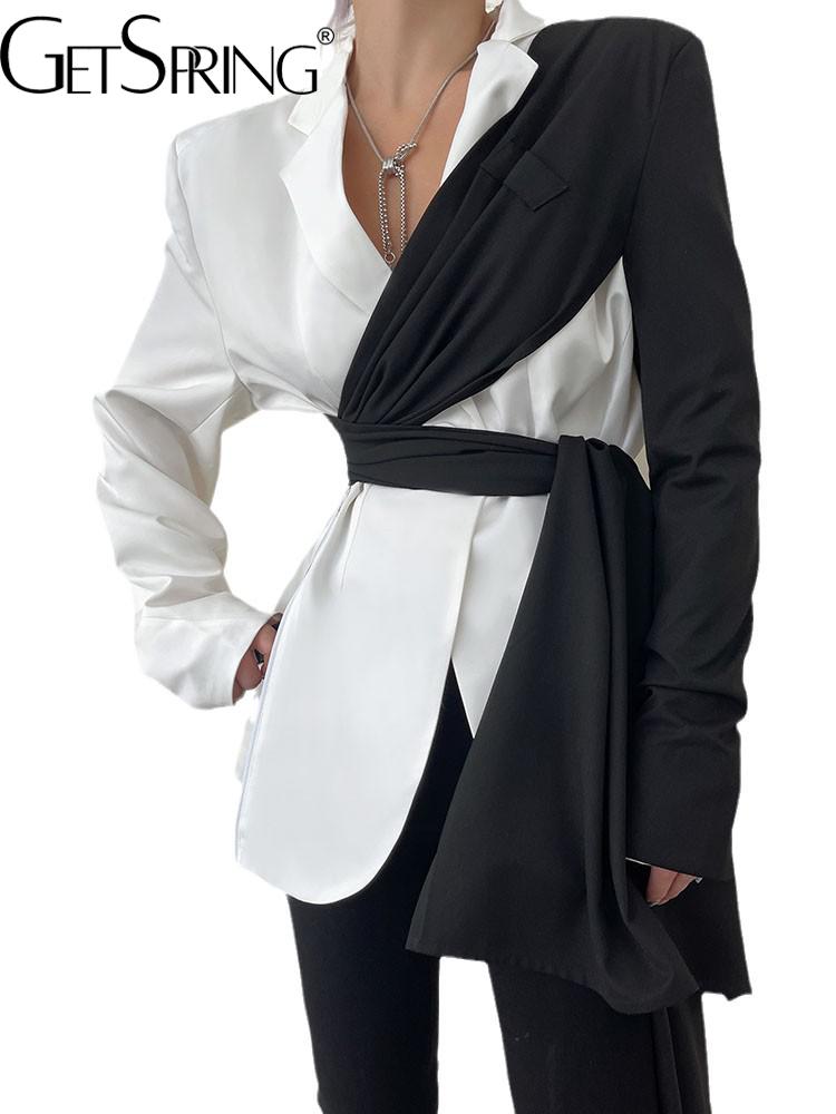 Yuerwang-여성 블레이저, 블랙 롱 비대칭 붕대 블레이저 및 재킷, 붕대 정장 코트, 2022 년 신제품, 비즈니스 블레이저, 여성 상의